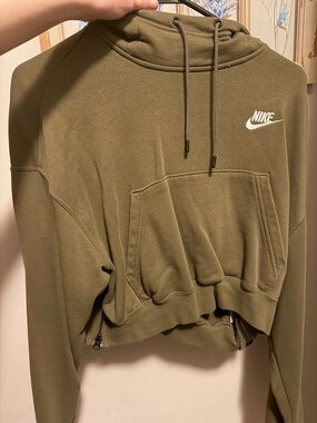 Nike Olive Cropped Hoodie with White Logo